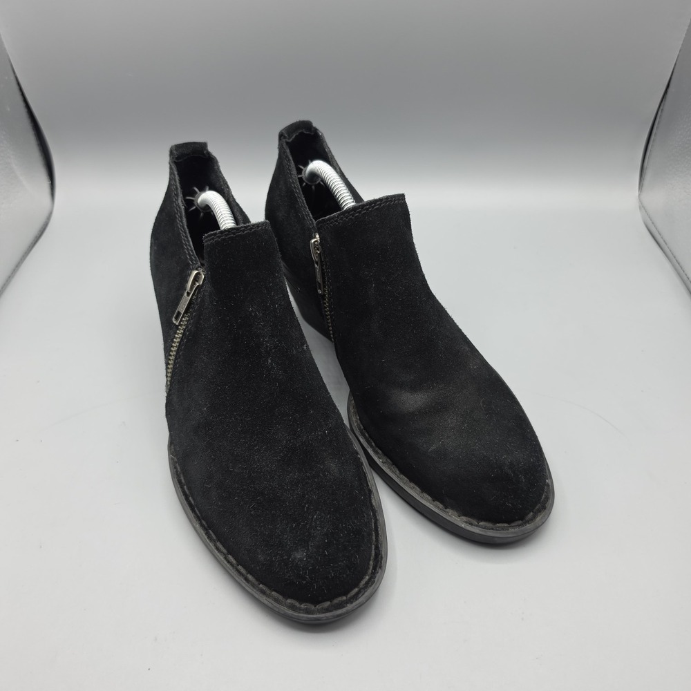Born Booties Womens 7.5 Black Suede Zippers Comfort Western Boho Block Heel